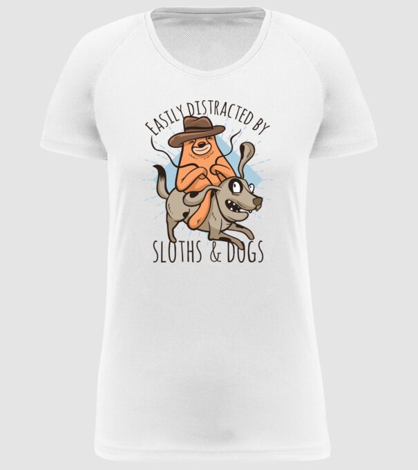 Easily Distracted by Sloths & Dogs model alb pe tricou