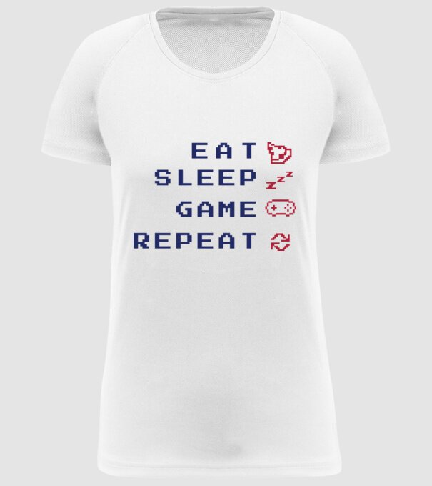 Eat Sleep Game Repeat model alb pe tricou
