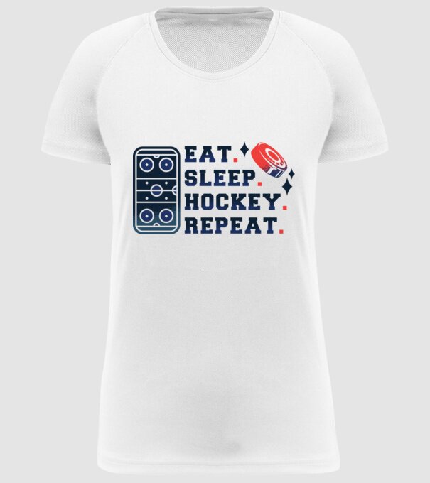 Eat Sleep Hockey Repeat model alb pe tricou