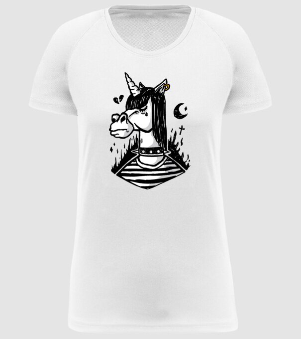 Emo unicorn model alb pe tricou