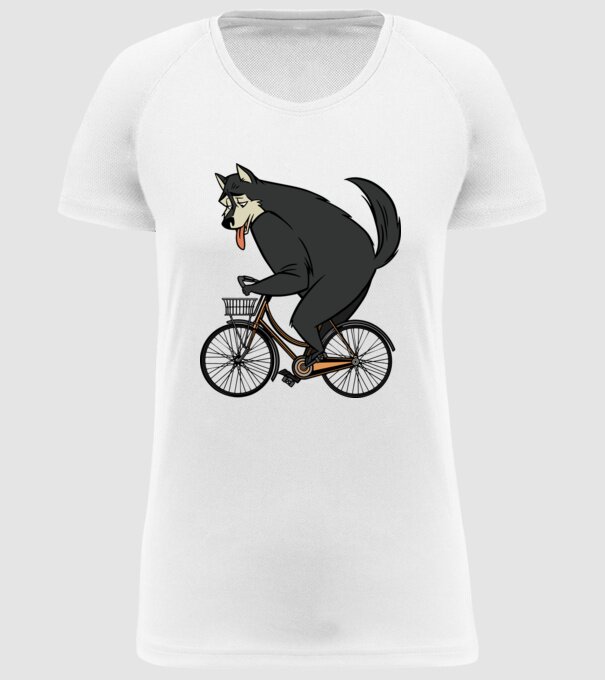 Lup pe bicicletă model alb pe tricou