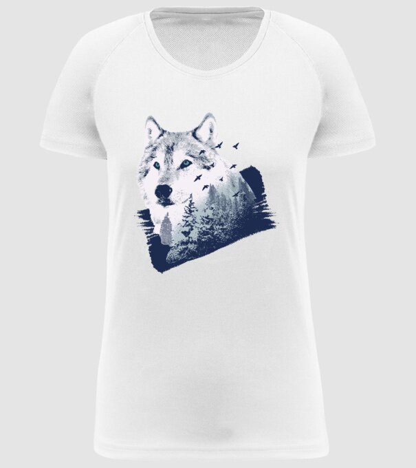 Tricou design Pădure Lup model alb pe tricou