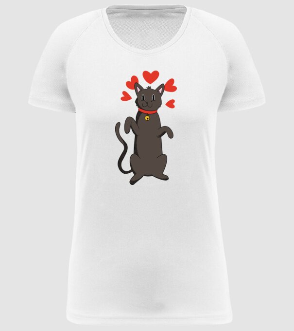 Pisică neagră dragoste model alb pe tricou