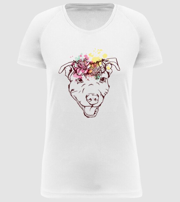 Floral Pitbull model alb pe tricou