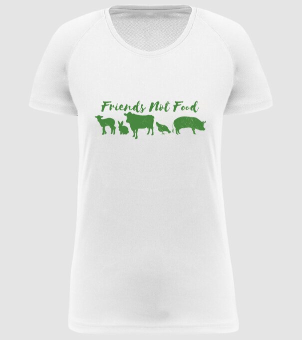 Friends Not Food Vegan model alb pe tricou