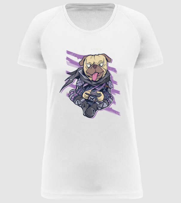 Mops Gamer tricou amuzant cu câine model alb pe tricou