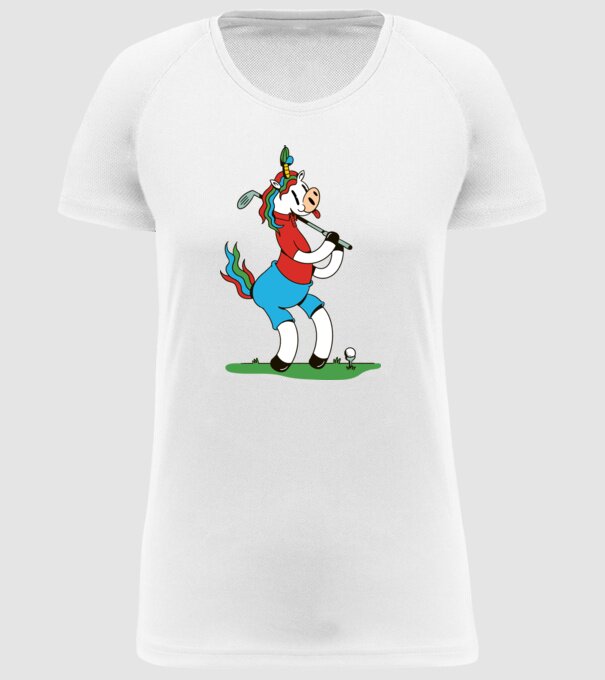 Unicorn jucător de golf model alb pe tricou