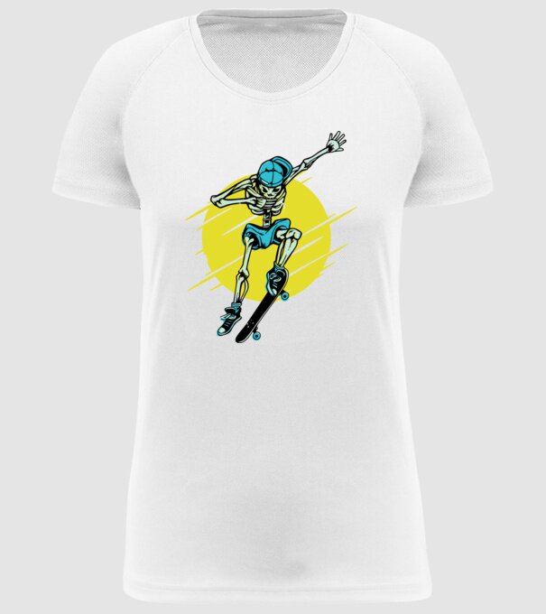 Schelet Skateboarder model alb pe tricou