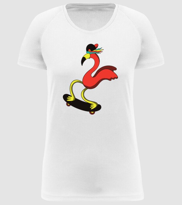 Flamingo Skateboarder model alb pe tricou