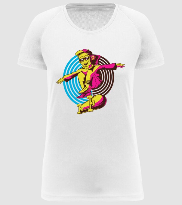 Maimuță Skateboarder model alb pe tricou