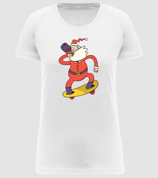 Moș Crăciun Skateboarder model alb pe tricou