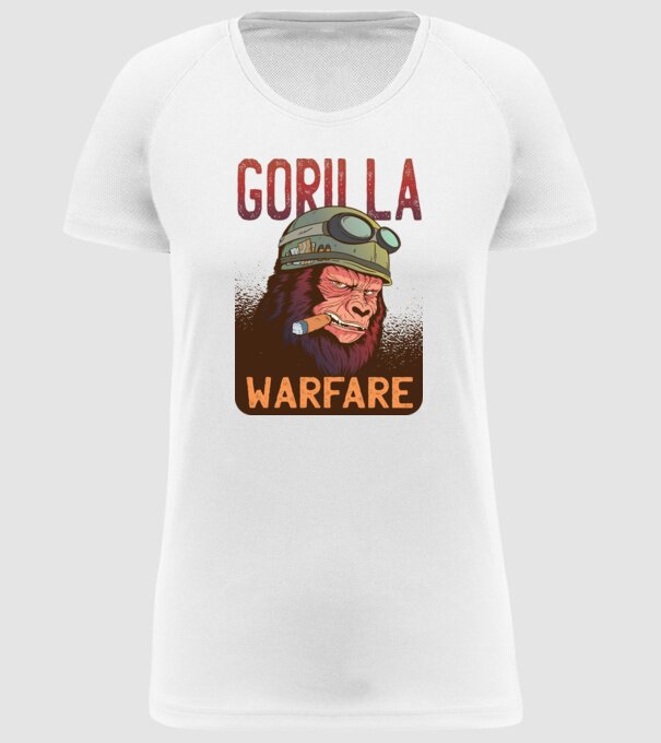 Gorilla Warfare model alb pe tricou