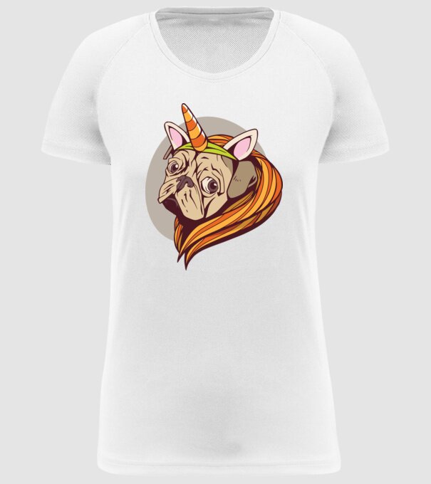 Halloween Mops în costum de Unicorn model alb pe tricou