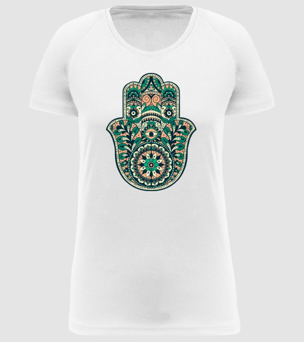 Mână Hamza - Mâna lui Dumnezeu Mandala model alb pe tricou