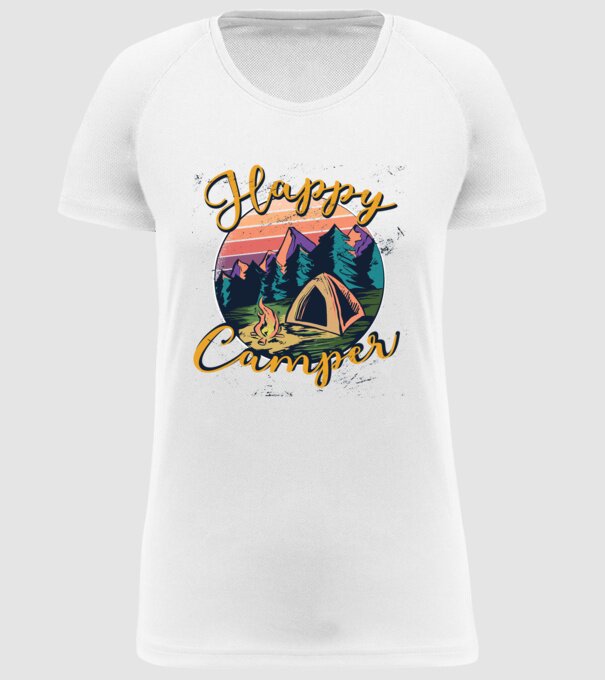 Happy Camper tricou camping model alb pe tricou