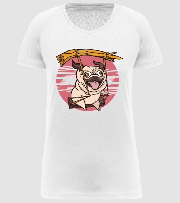 Mops cu leagăn model alb pe tricou