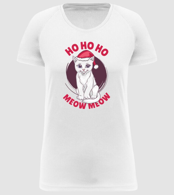 Ho Ho Ho Ho Ho Ho Ho Meow Meow Crăciun cu pisică model alb pe tricou