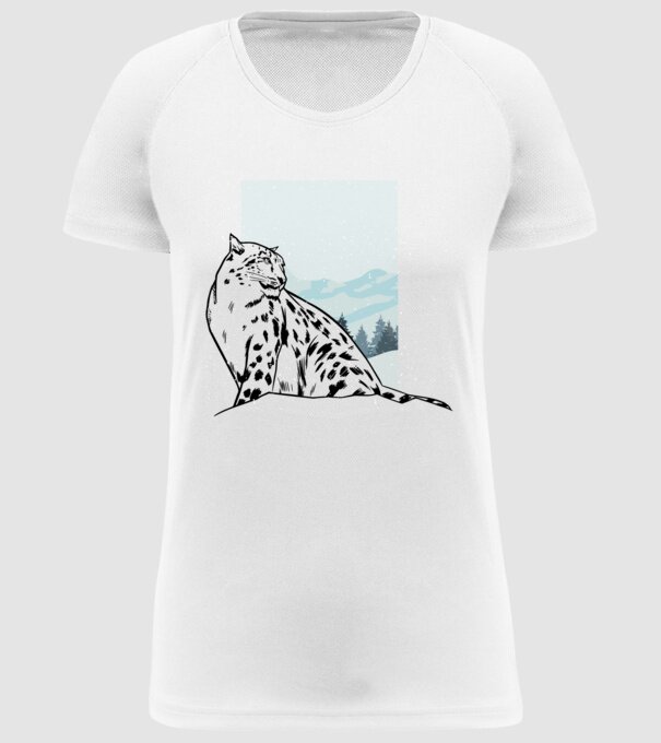 Leopard de zăpadă pisică mare model alb pe tricou