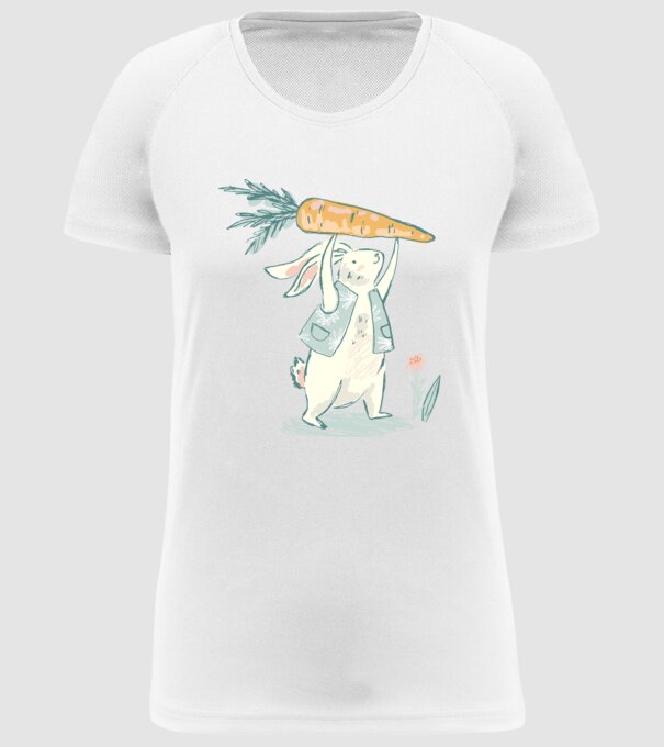 Iepuraș de Paște cu morcov model alb pe tricou