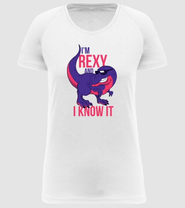 'I''m Rexy and I know it - tricou dinozaur amuzant' model alb pe tricou
