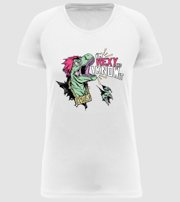 'I''m Rexy and I know it - tricou dinozaur amuzant' model alb pe tricou