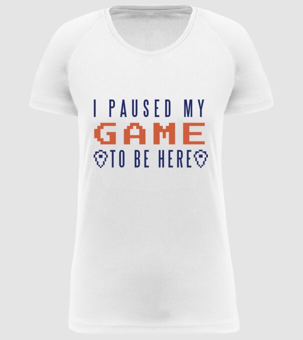 I Paused my game to be here model alb pe tricou