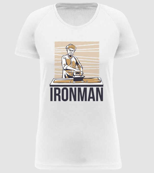 Ironman Om care calcă (montează metal) model alb pe tricou