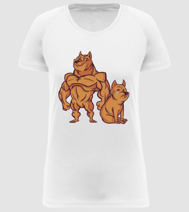 Câine musculos model alb pe tricou