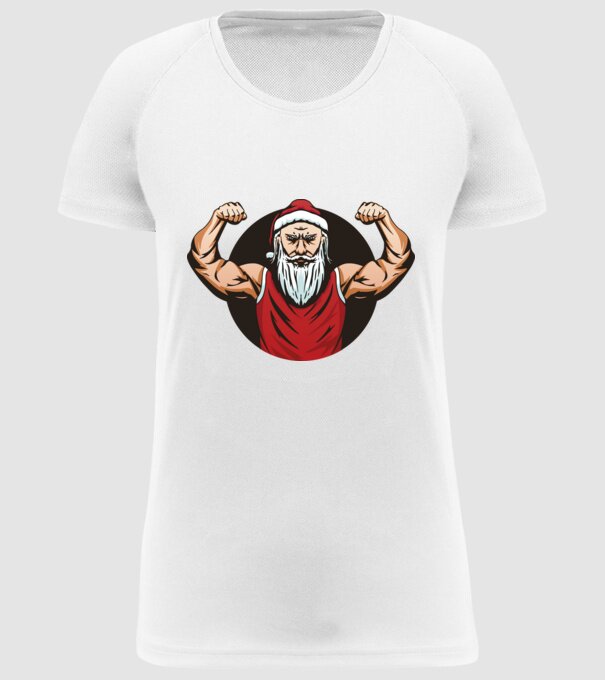 Moș Crăciun musculos model alb pe tricou