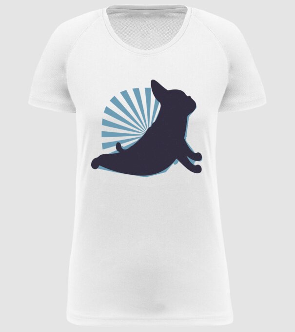 Mops Yoga model alb pe tricou