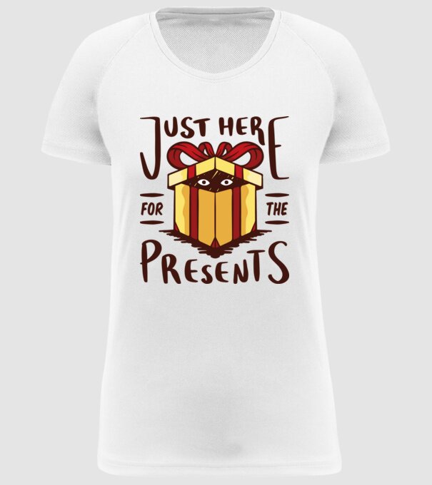 Just here for the presents tricou de Crăciun model alb pe tricou
