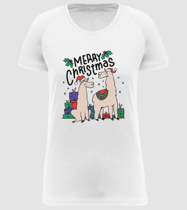 Alpaca de Crăciun model alb pe tricou