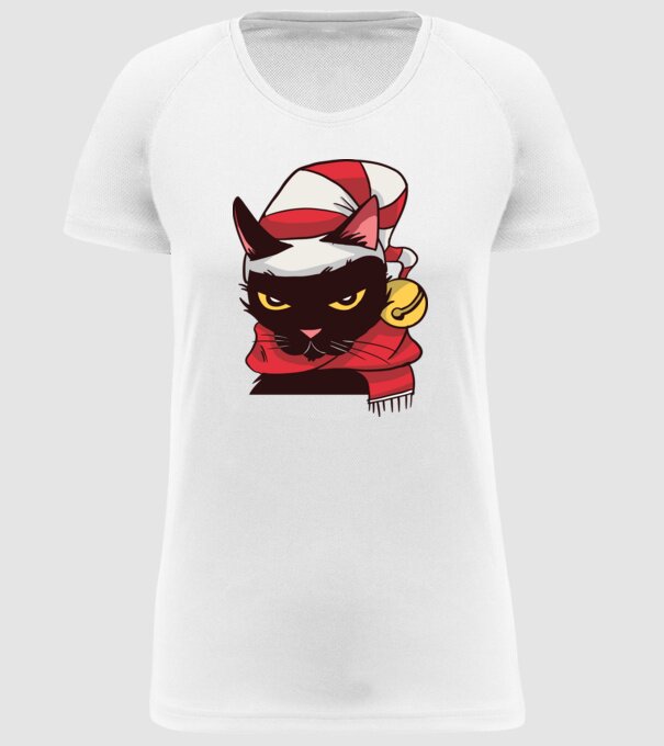 Pisică de Crăciun model alb pe tricou