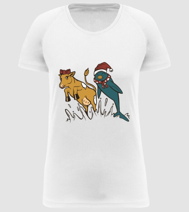 Delfin și Vacă de Crăciun model alb pe tricou