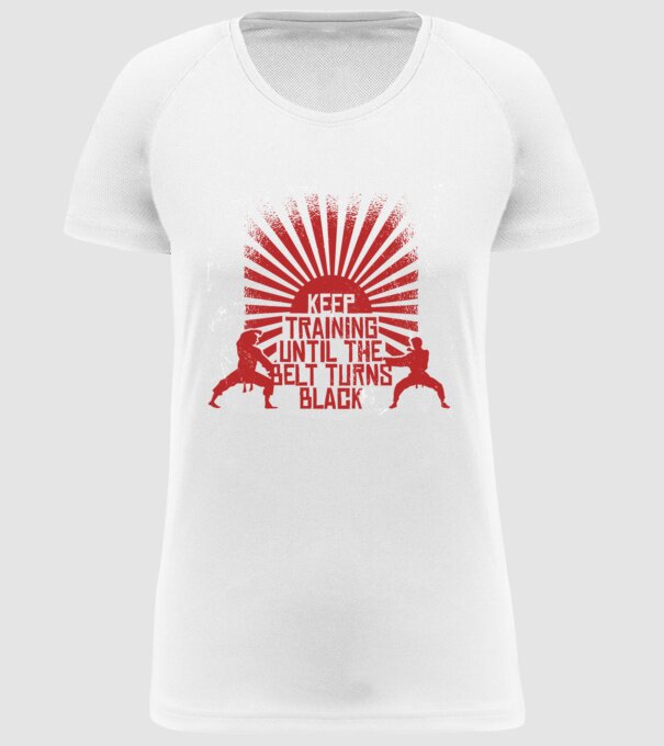 Keep Training until the Belt turns black model alb pe tricou