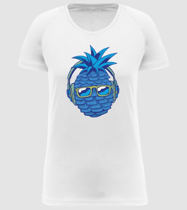 Ananas albastru cu căști model alb pe tricou