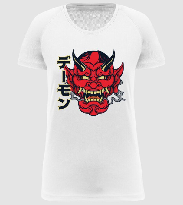 Mască demon chinez model alb pe tricou
