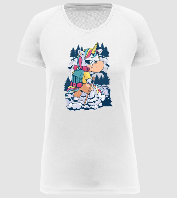Unicorn excursionist pipi model alb pe tricou