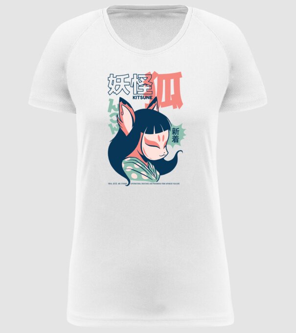 Kitsune Yokai Anime model alb pe tricou