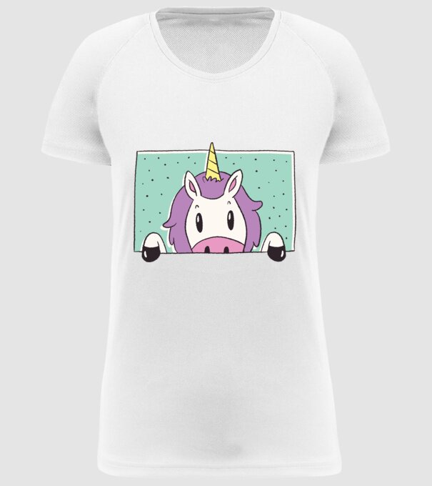 Unicorn curios model alb pe tricou