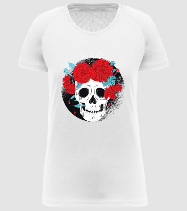 Craniu cu flori model alb pe tricou
