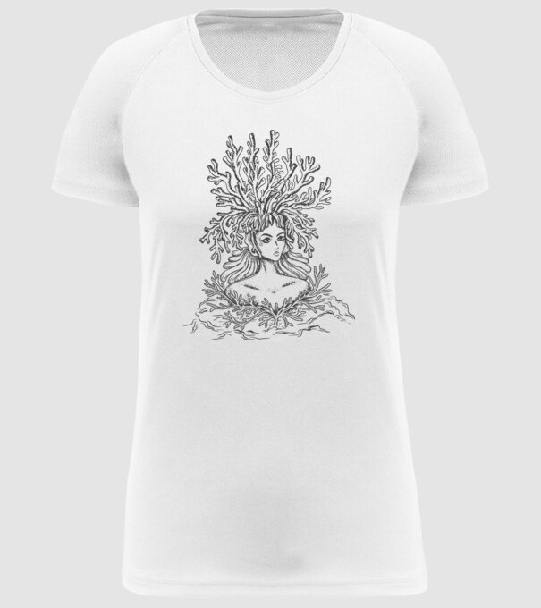 Cap de femeie Coral model alb pe tricou