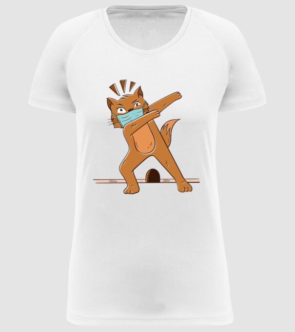 Mască Pisică Coronavirus model alb pe tricou