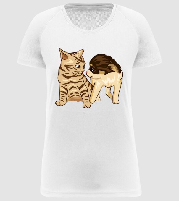 cuplu drăguț câine și pisică model alb pe tricou