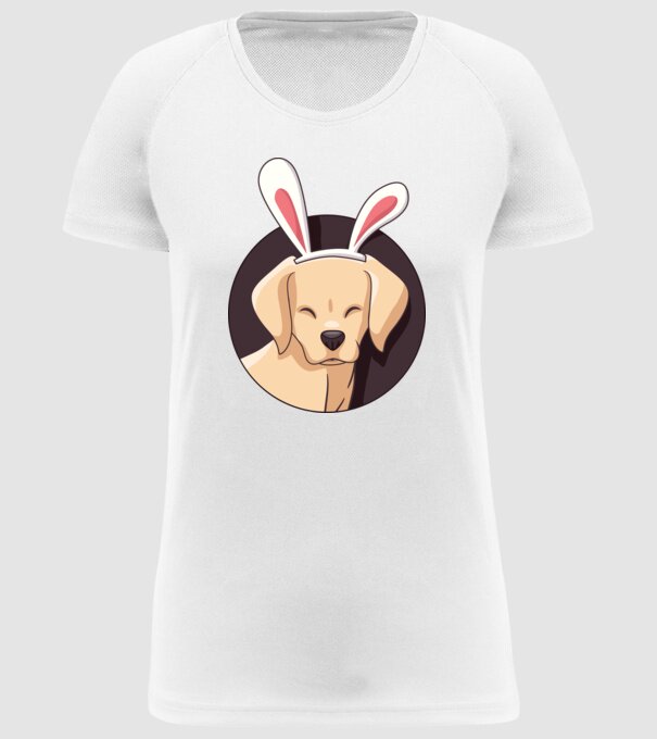 Iepuraș Labrador pentru Paște model alb pe tricou