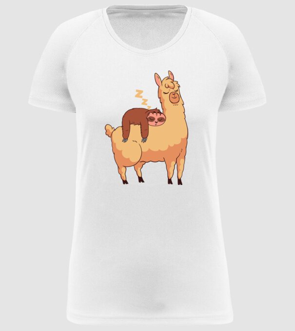 Leneș dormind pe Llama model alb pe tricou