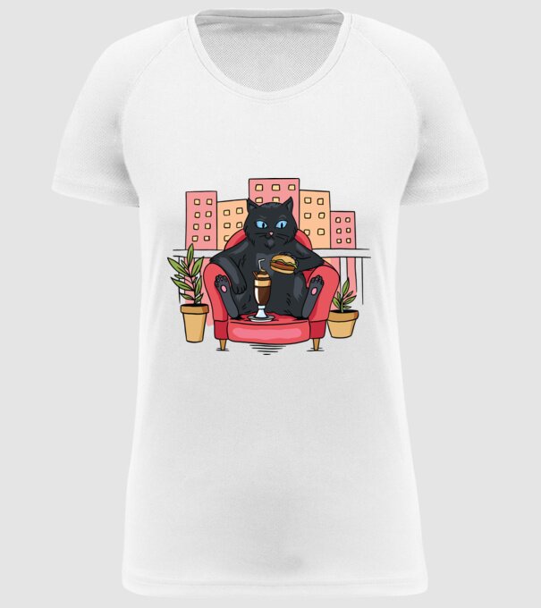 Pisică relaxându-se model alb pe tricou