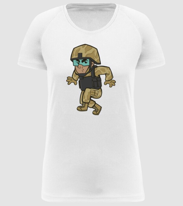Soldat strecurându-se model alb pe tricou