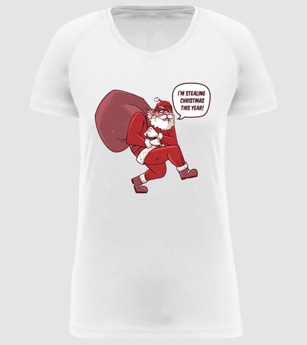 Moș Crăciun strecurându-se model alb pe tricou