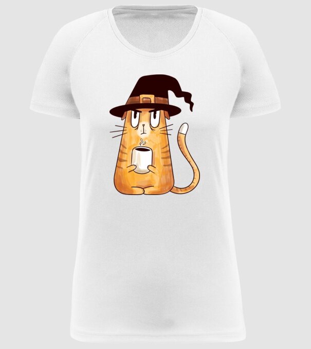 Pisică Vrăjitoare model alb pe tricou